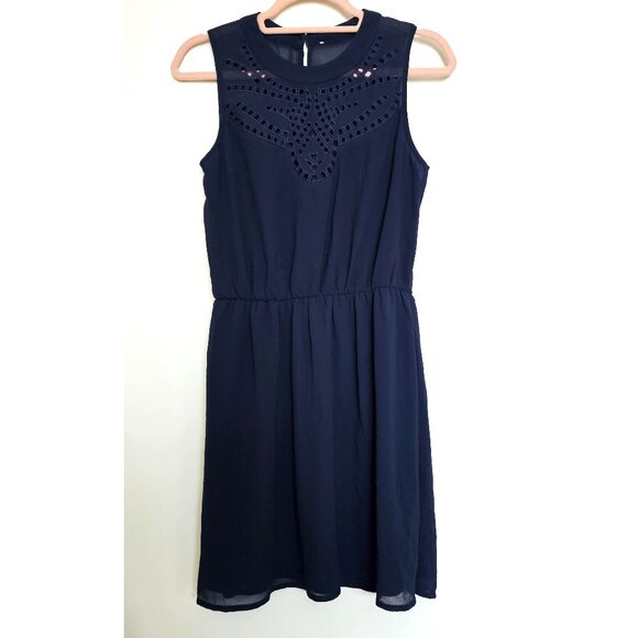 Lucky Brand Lightweight Sleeveless Mini Dress with Eyelet Pattern, XS, Navy - Picture 1 of 9